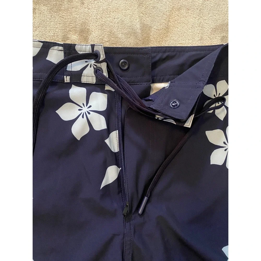 Lands' End Board Shorts Mens 40 Navy Blue Floral‎ Tropical Swim Trunks Stretch